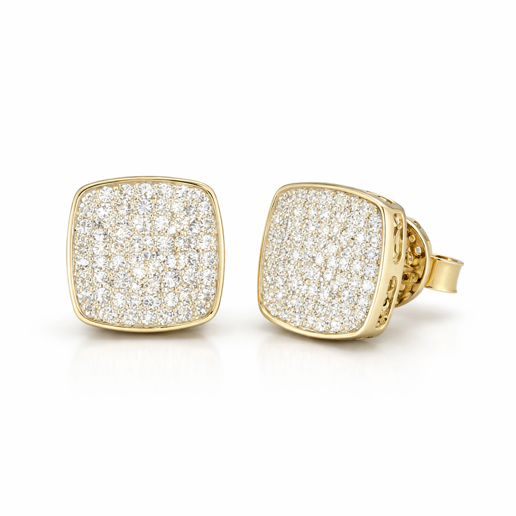 Cushion-Shaped Pavé Stud Earrings - Gold-Plated (Vermeil) Lab-Grown Diamonds | VE232304