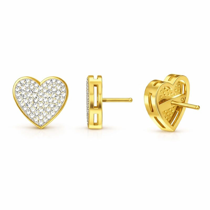 Heart-Shaped Pavé Stud Earrings - Gold-Plated (Vermeil) Lab-Grown Diamonds | VE232305