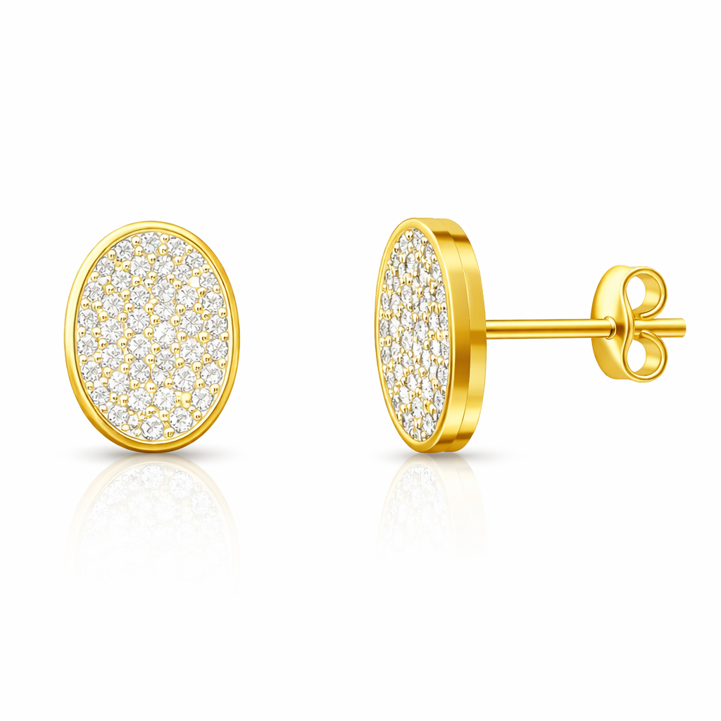 Oval Pavé Stud Earrings - Gold-Plated (Vermeil) Lab-Grown Diamonds | VE232307