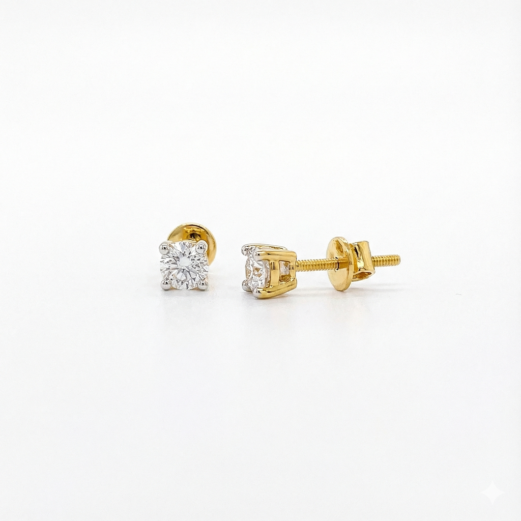 Round Solitaire Stud Earrings with Screw Backs - Gold-Plated (Vermeil) Lab-Grown Diamonds | VE232658