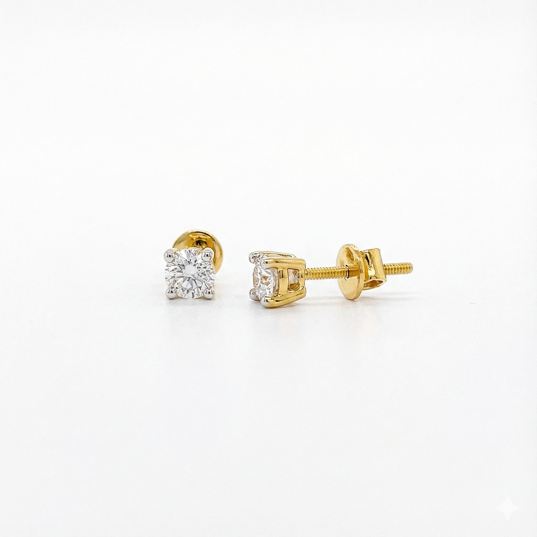 Round Solitaire Stud Earrings with Screw Backs - Gold-Plated (Vermeil) Lab-Grown Diamonds | VE232658