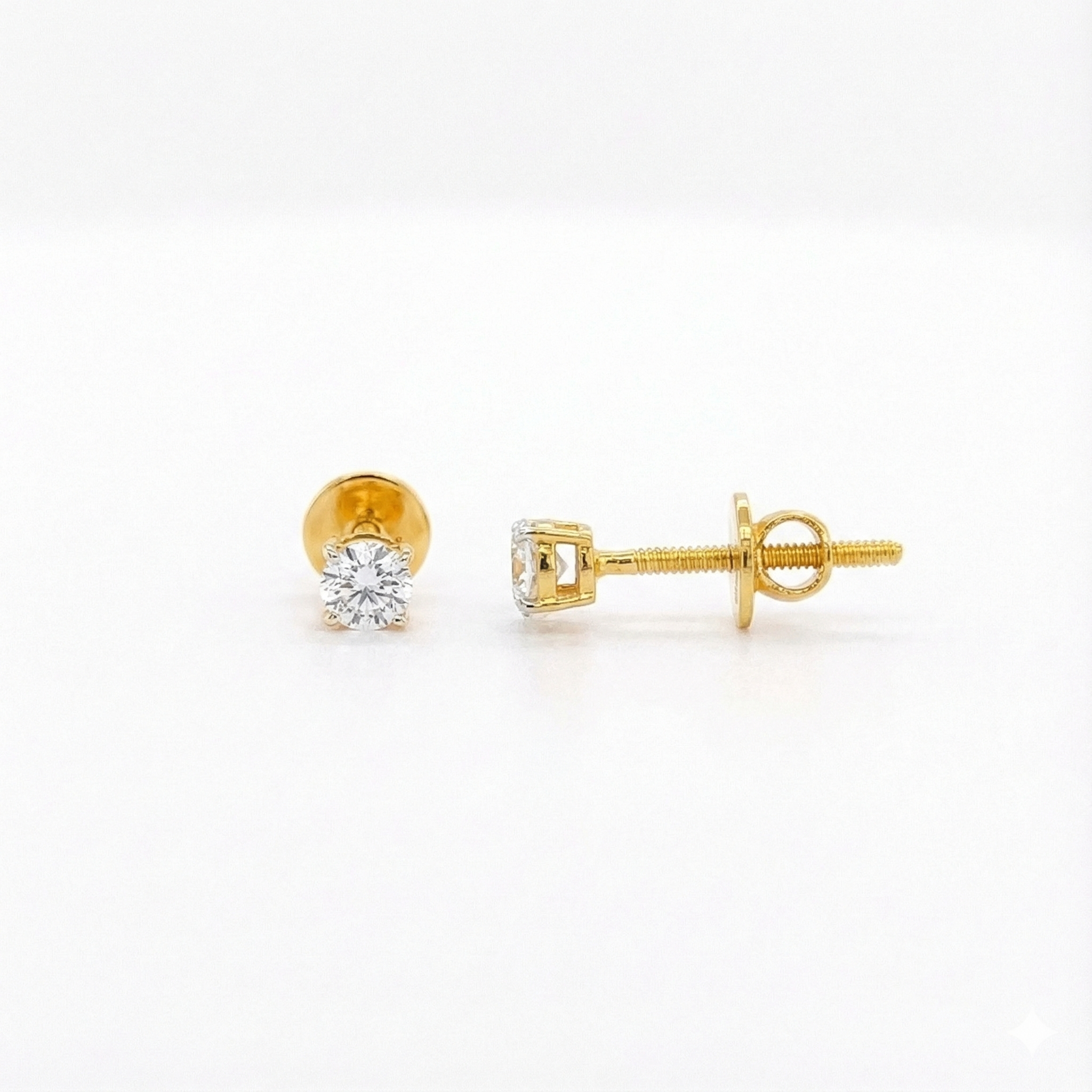 Round Solitaire Stud Earrings with Screw Backs - Gold-Plated (Vermeil) Lab-Grown Diamonds | VE232768