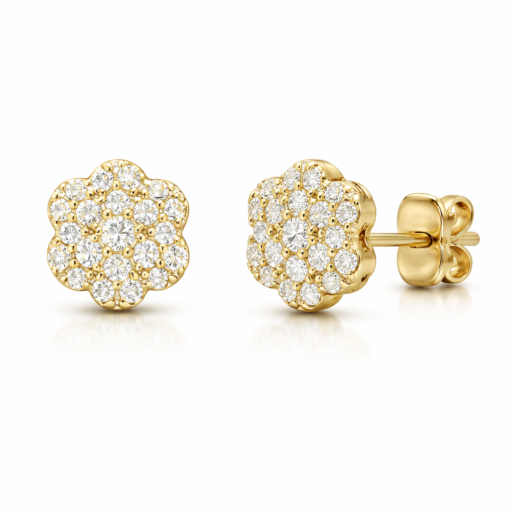 Flower Cluster Stud Earrings - Gold-Plated (Vermeil) Lab-Grown Diamonds | VE240509