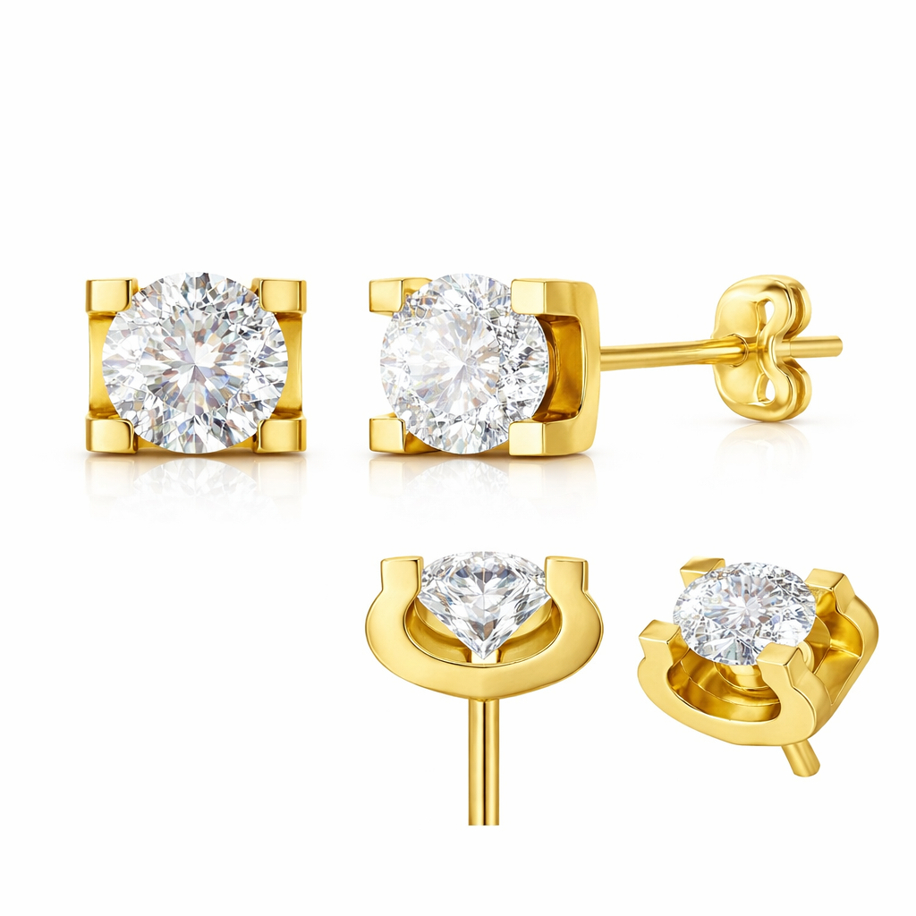 Round Solitaire Stud Earrings - Gold-Plated (Vermeil) Lab-Grown Diamonds | VE250028
