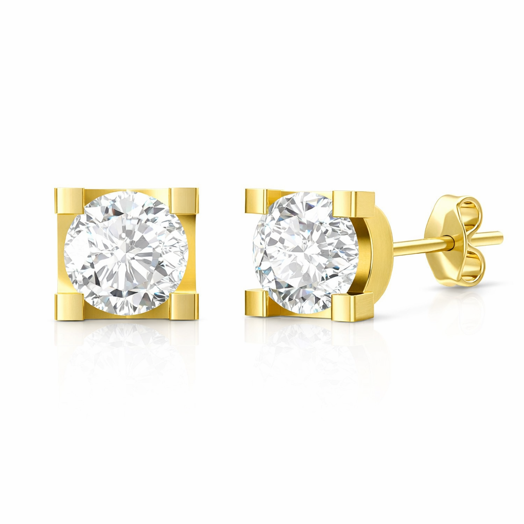 Round Solitaire Stud Earrings - Gold-Plated (Vermeil) Lab-Grown Diamonds | VE250028