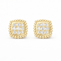 Cushion-Shaped Pavé Stud Earrings with Beaded Border - Gold-Plated (Vermeil) Lab-Grown Diamonds | VE250093