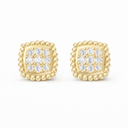 Cushion-Shaped Pavé Stud Earrings with Beaded Border - Gold-Plated (Vermeil) Lab-Grown Diamonds | VE250093