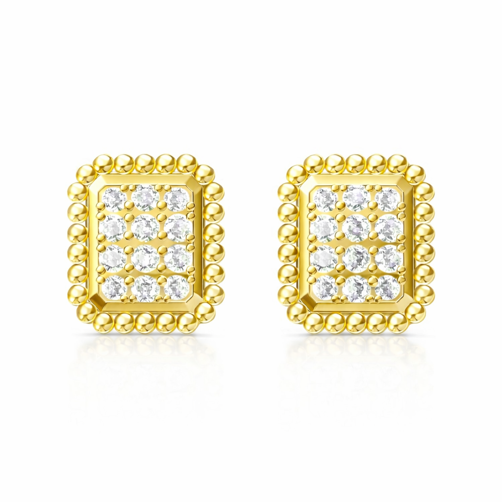 Rectangular Cluster Stud Earrings - Gold-Plated (Vermeil) Lab-Grown Diamonds | VE250097