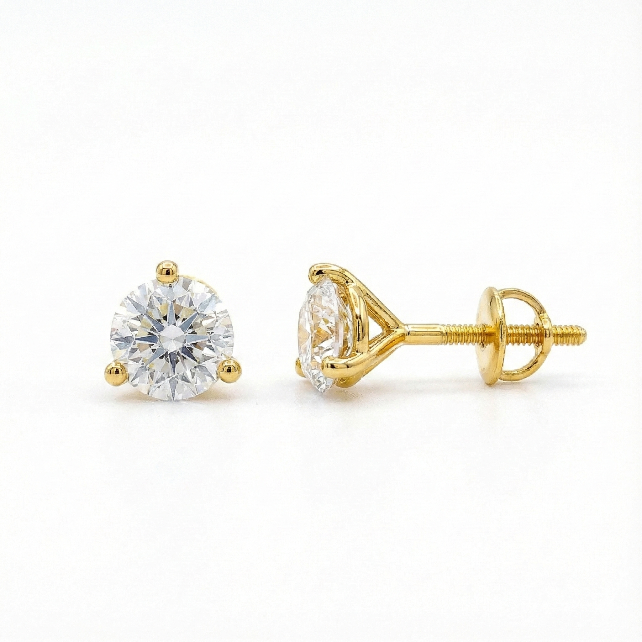 Round Solitaire Stud Earrings with Screw Backs - Gold-Plated (Vermeil) Lab-Grown Diamonds | VE250139