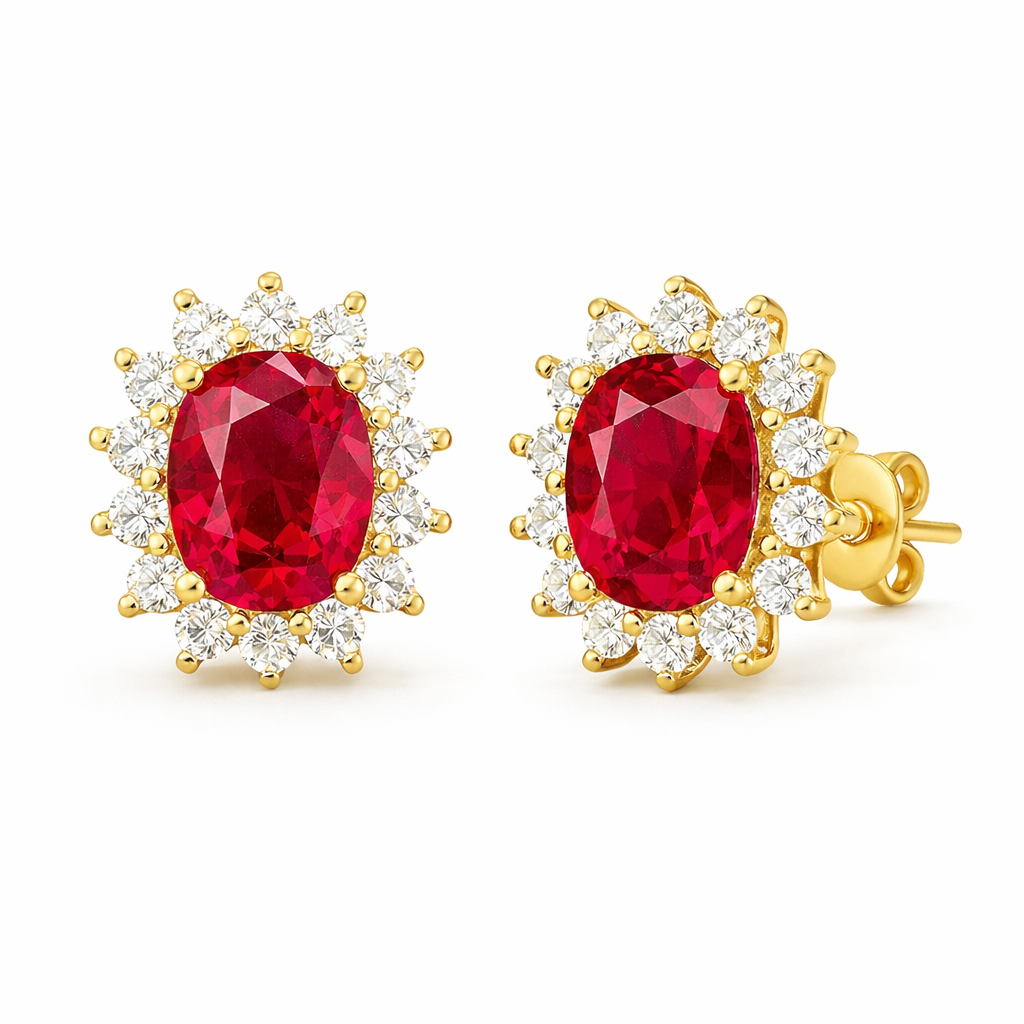 Ruby Halo Stud Earrings - Gold-Plated (Vermeil) Lab-Grown Diamonds | VE250211