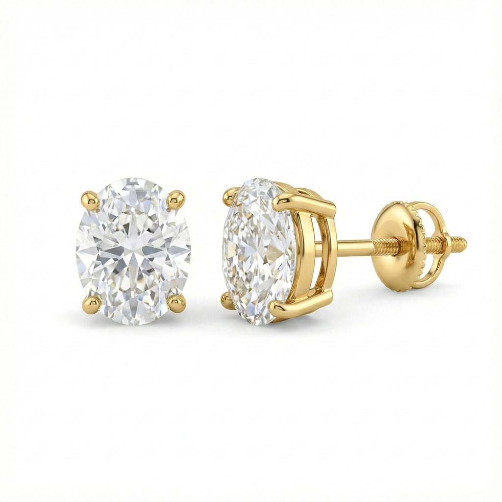Oval Solitaire Stud Earrings - Gold-Plated (Vermeil) Lab-Grown Diamonds | VE250242