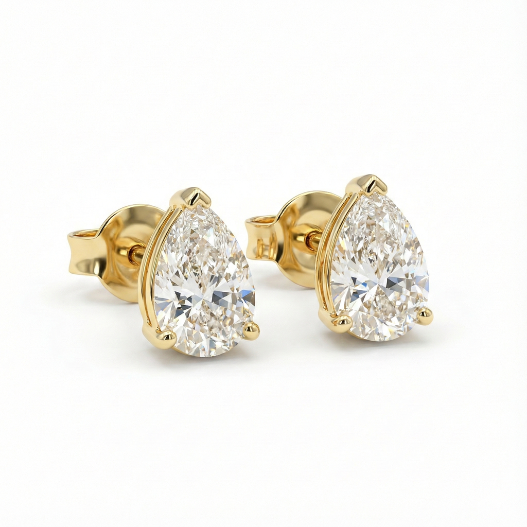 Pear-Shaped Solitaire Stud Earrings - Gold-Plated (Vermeil) Lab-Grown Diamonds | VE250249