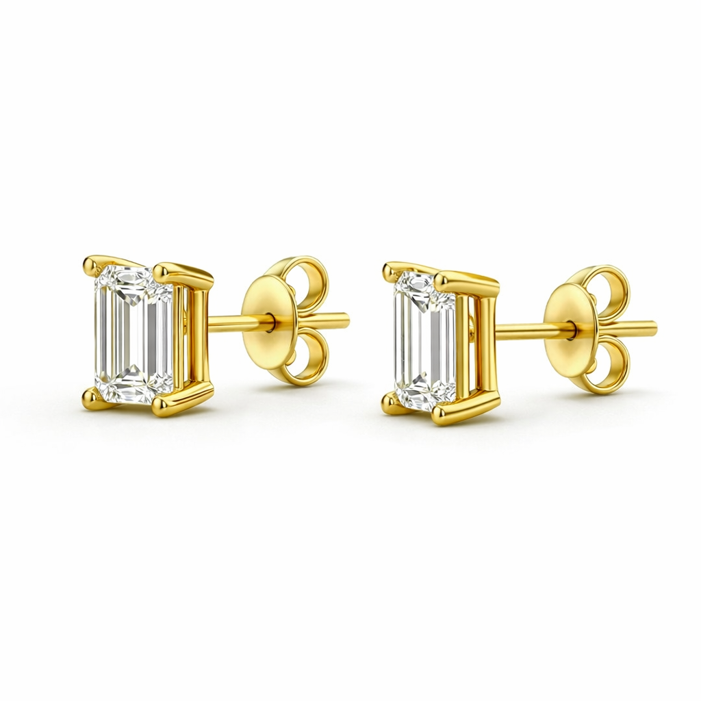 Emerald-Cut Solitaire Stud Earrings - Gold-Plated (Vermeil) Lab-Grown Diamonds | VE250260