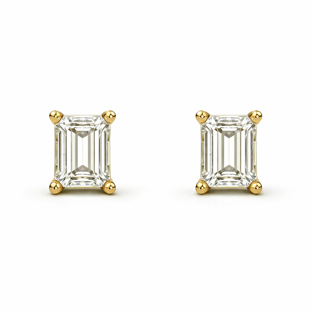 Emerald-Cut Solitaire Stud Earrings - Gold-Plated (Vermeil) Lab-Grown Diamonds | VE250260