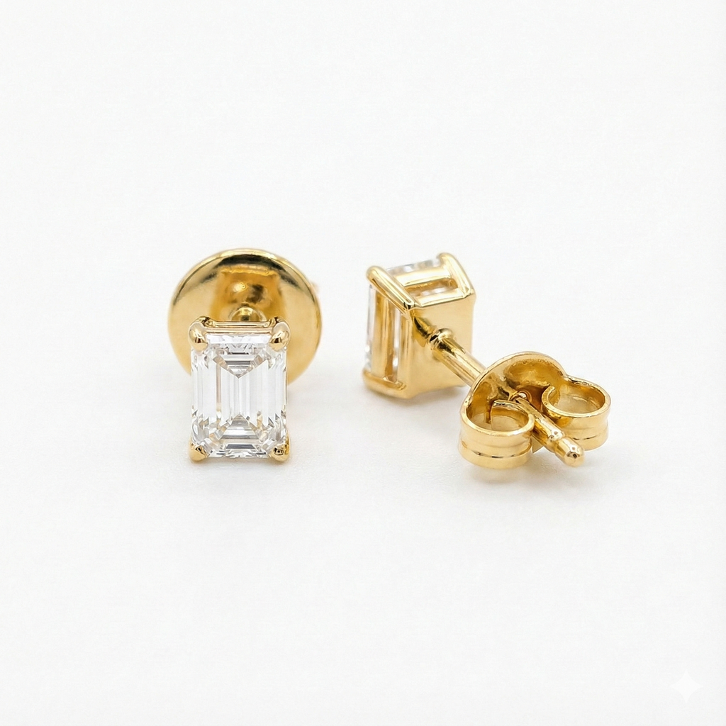 Emerald-Cut Solitaire Stud Earrings with Screw Backs - Gold-Plated (Vermeil) Lab-Grown Diamonds | VE250266