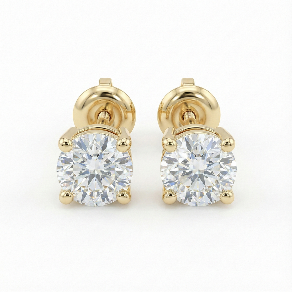 Round Solitaire Stud Earrings - Gold-Plated (Vermeil) Lab-Grown Diamonds | VE250352