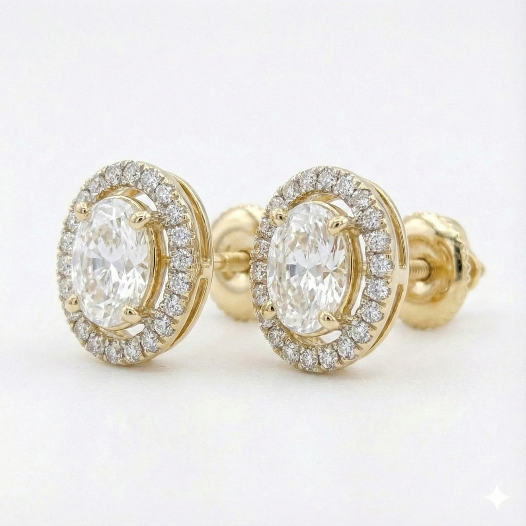 Oval Halo Stud Earrings - Gold-Plated (Vermeil) Lab-Grown Diamonds | VE250759
