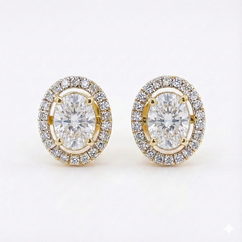 Oval Halo Stud Earrings - Gold-Plated (Vermeil) Lab-Grown Diamonds | VE250759