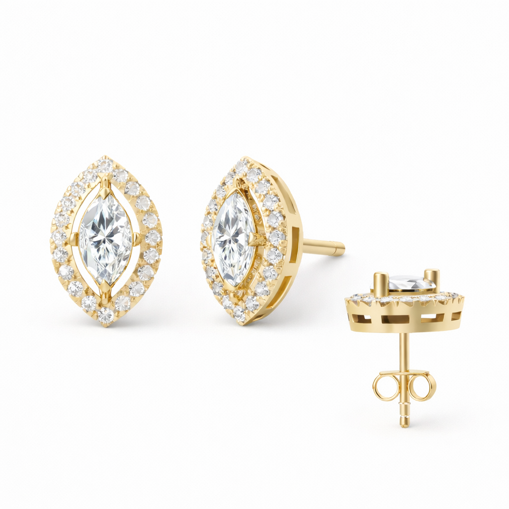 Marquise Halo Stud Earrings - Gold-Plated Vermeil Lab-Grown Diamonds | VE250764