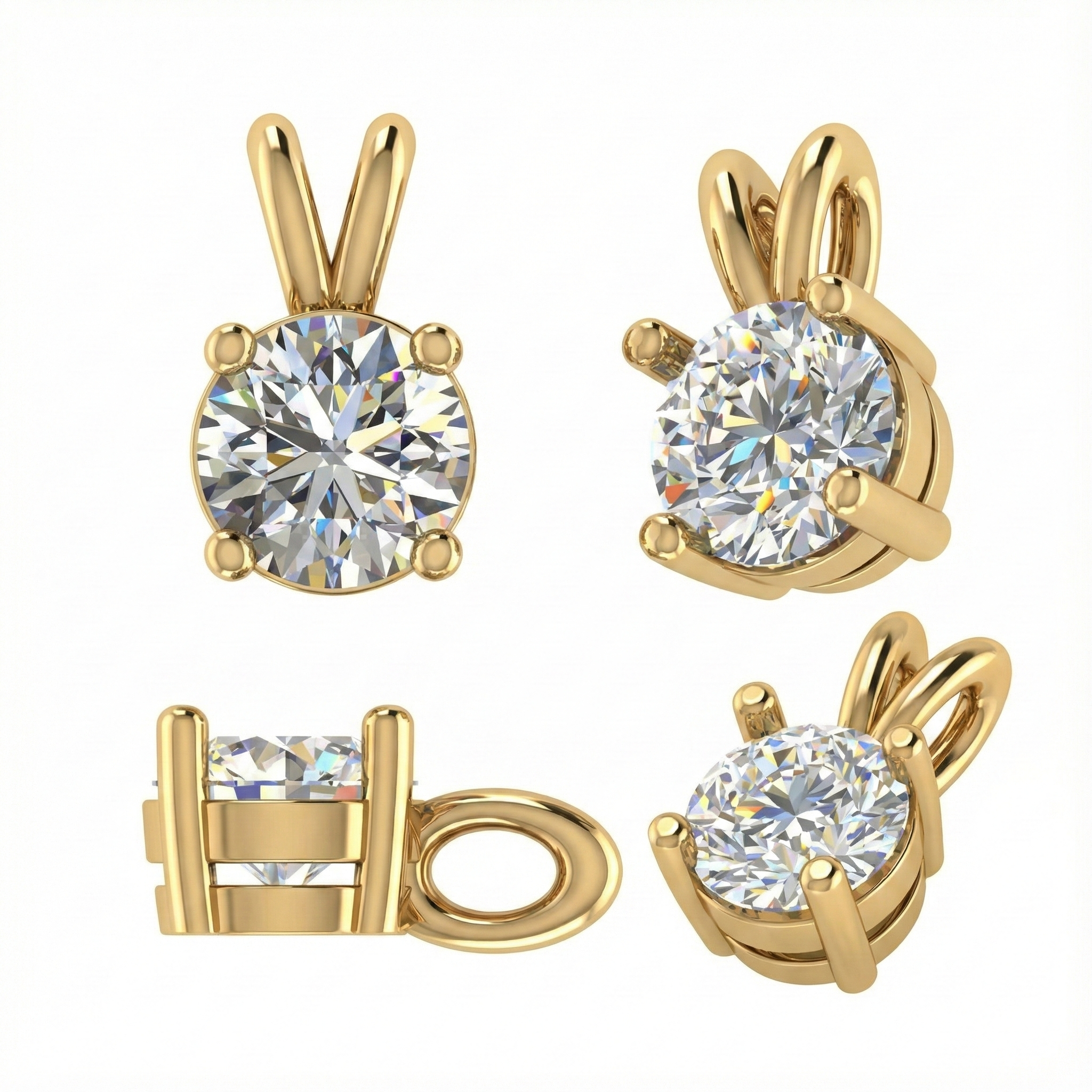 Gold-Plated Lab-Grown Diamond 0.75ct Solitaire Pendant with Four-Prong Setting VP220087 | Classic Elegance