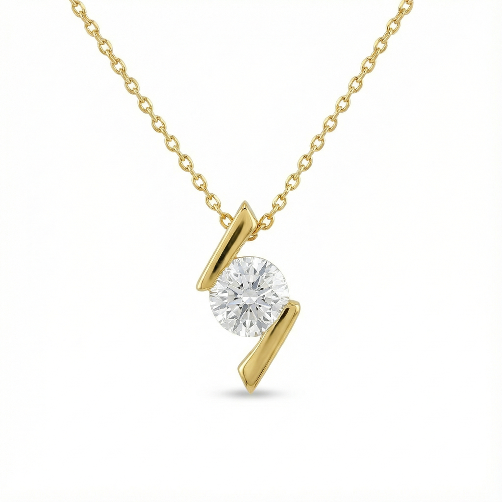 Bypass Solitaire Diamond Pendant -Gold-Plated (Vermeil) Lab-Grown Diamond | VP240096