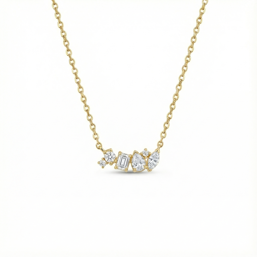 Mixed-Cut Diamond Cluster Necklace - Gold-Plated (Vermeil) Lab-Grown Diamonds | VP240941