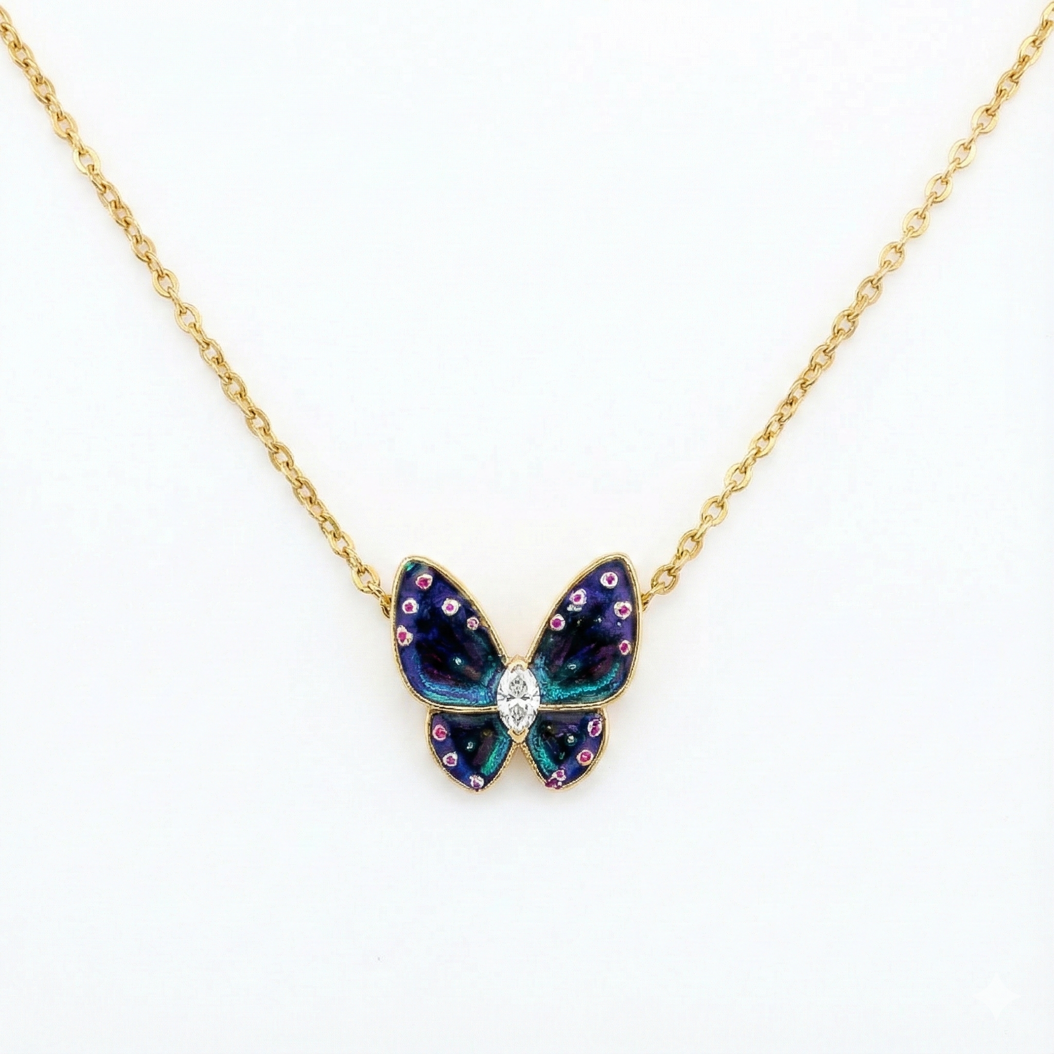 Butterfly Enamel Pendant -Gold-Plated (Vermeil) Lab-Grown Diamonds | VP250126