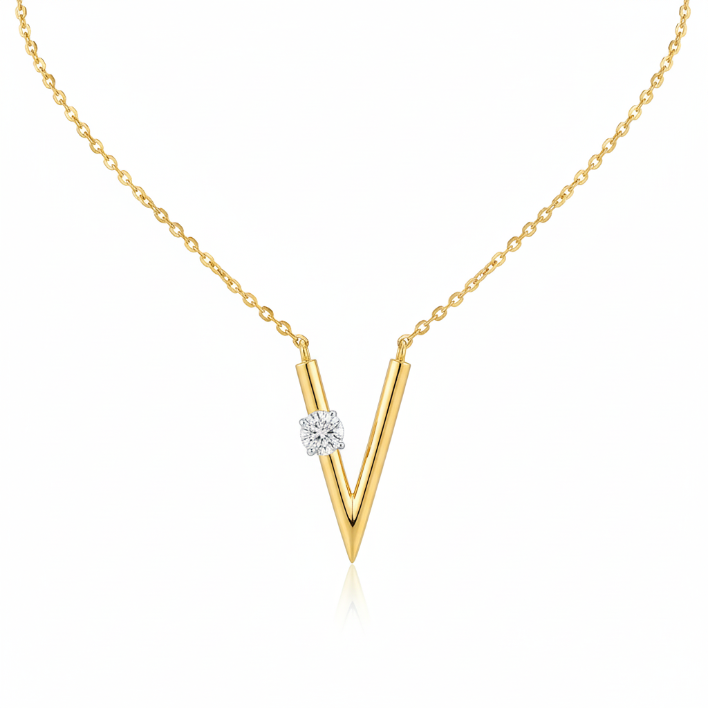 Letter V Initial Pendant - Gold-Plated (Vermeil) Lab-Grown Diamonds | VP250238A