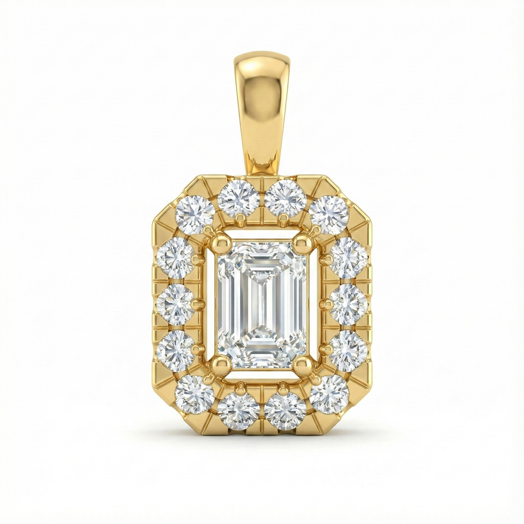 Emerald-Cut Halo Pendant - Gold-Plated (Vermeil) Lab-Grown Diamonds | VP250268