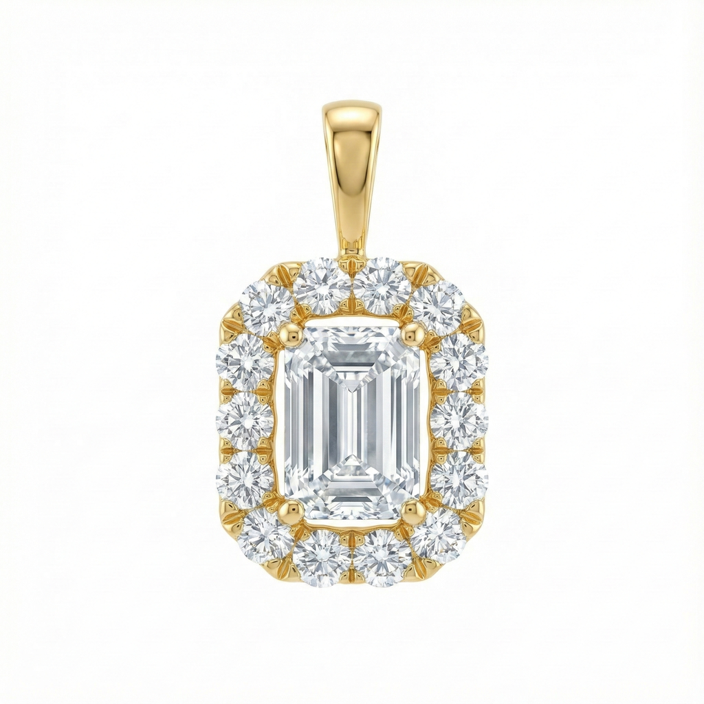 Emerald-Cut Halo Diamond Pendant - Gold-Plated (Vermeil) Lab-Grown Diamonds | VP250273