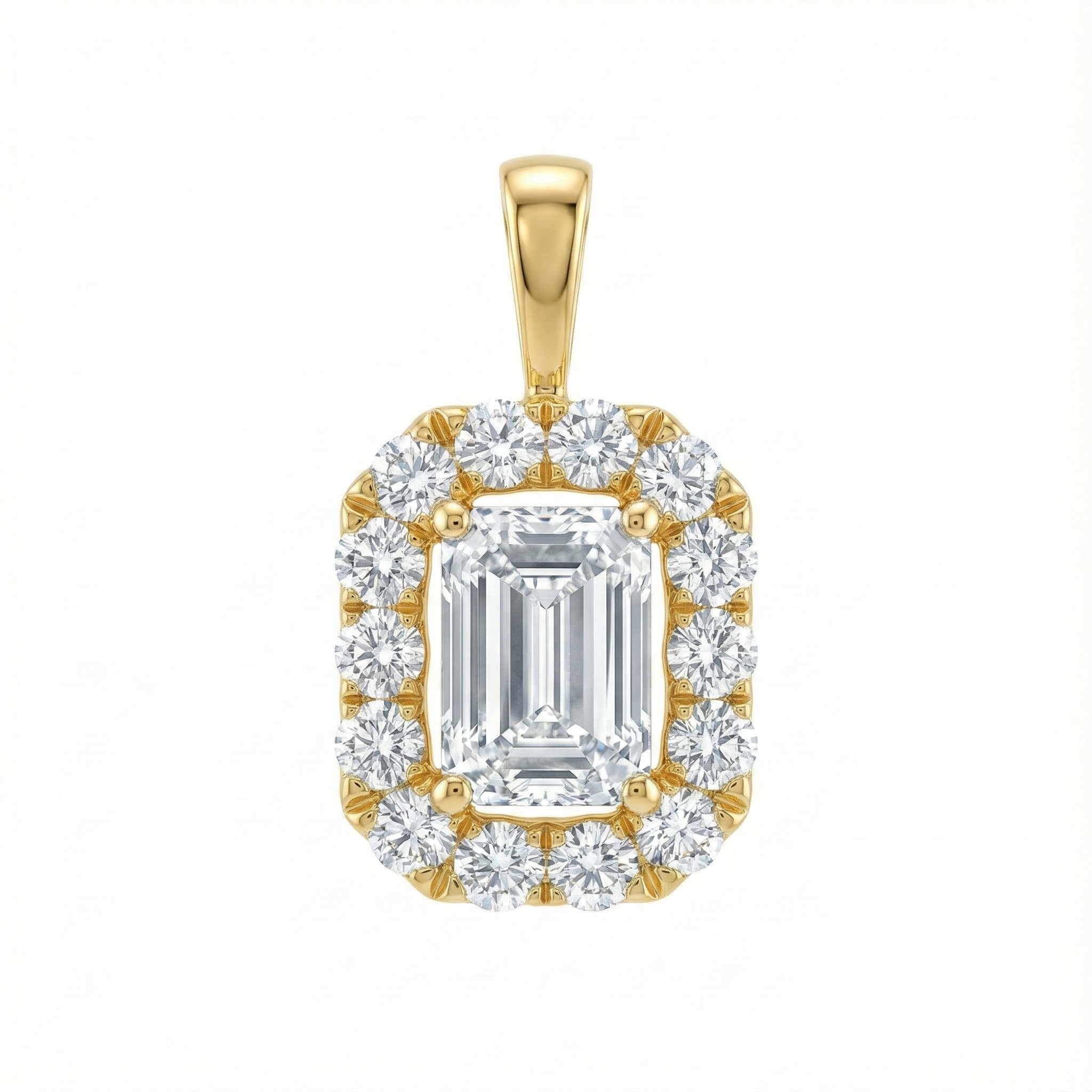 Emerald-Cut Halo Diamond Pendant - Gold-Plated (Vermeil) Lab-Grown Diamonds | VP250273