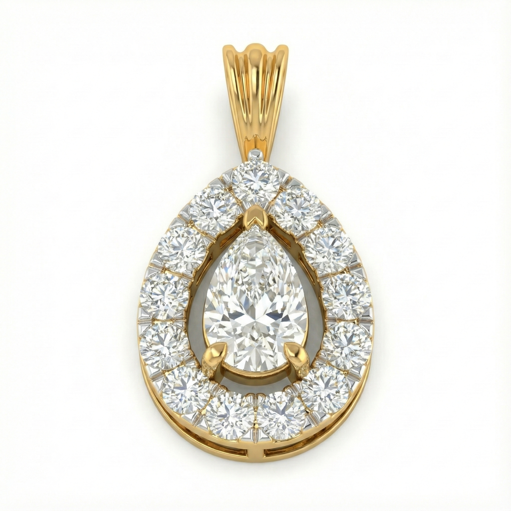 Pear-Shaped Halo Diamond Pendant - Gold-Plated (Vermeil) Lab-Grown Diamonds | VP250278