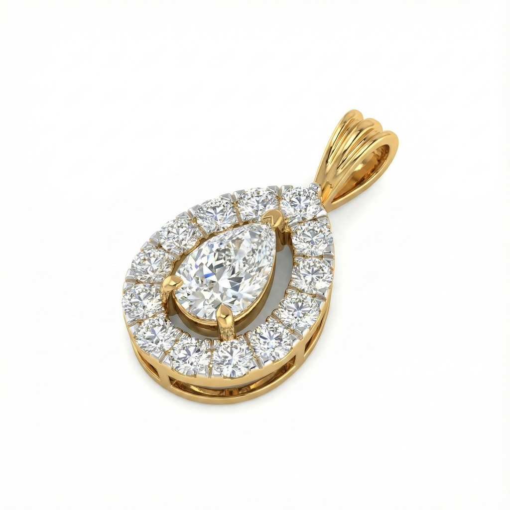 Pear-Shaped Halo Diamond Pendant - Gold-Plated (Vermeil) Lab-Grown Diamonds | VP250278