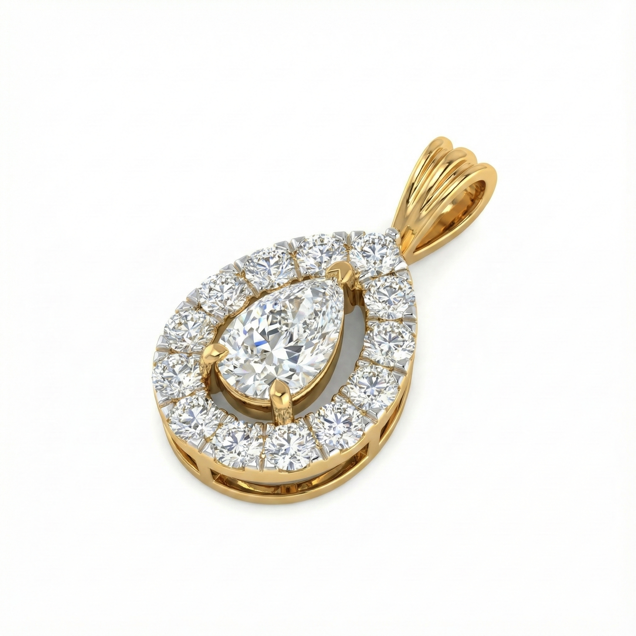 Pear-Shaped Halo Diamond Pendant - Gold-Plated (Vermeil) Lab-Grown Diamonds | VP250278