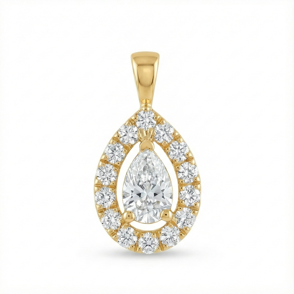 Pear-Shaped Double Halo Diamond Pendant - Gold-Plated (Vermeil) Lab-Grown Diamonds | VP250286