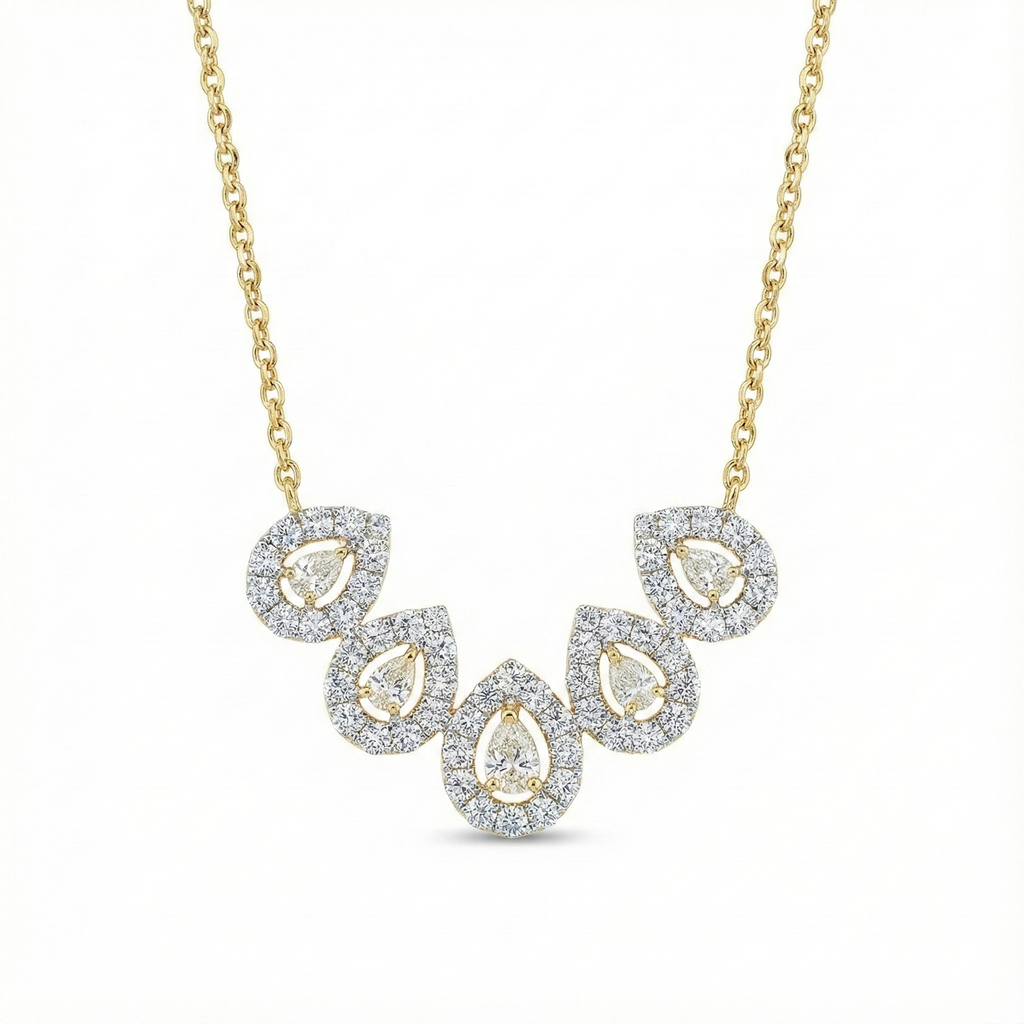Five-Stone Pear Halo Necklace - Gold-Plated (Vermeil) Lab-Grown Diamonds | VP250320