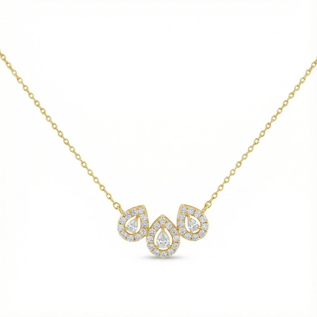 Triple Pear Halo Necklace - Gold-Plated (Vermeil) Lab-Grown Diamonds | VP250321