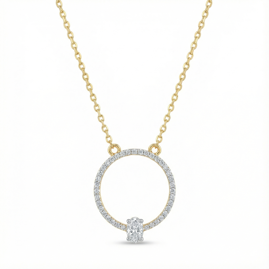 Circle Pendant with Oval Diamond - Gold-Plated (Vermeil) Lab-Grown Diamonds | VP250326