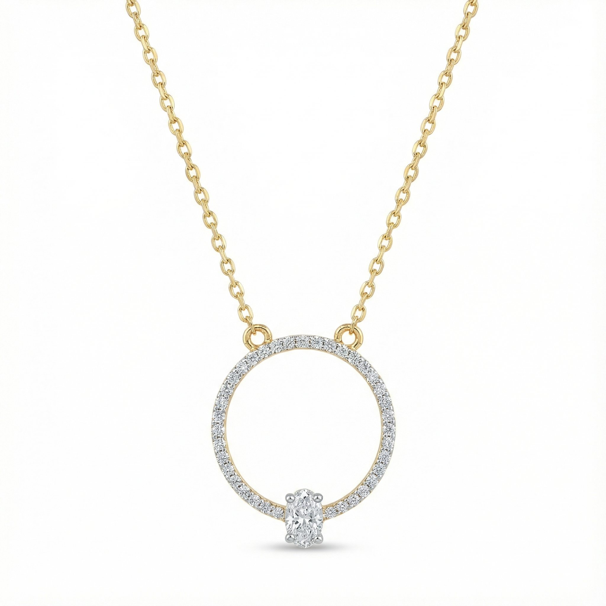 Circle Pendant with Oval Diamond - Gold-Plated (Vermeil) Lab-Grown Diamonds | VP250326