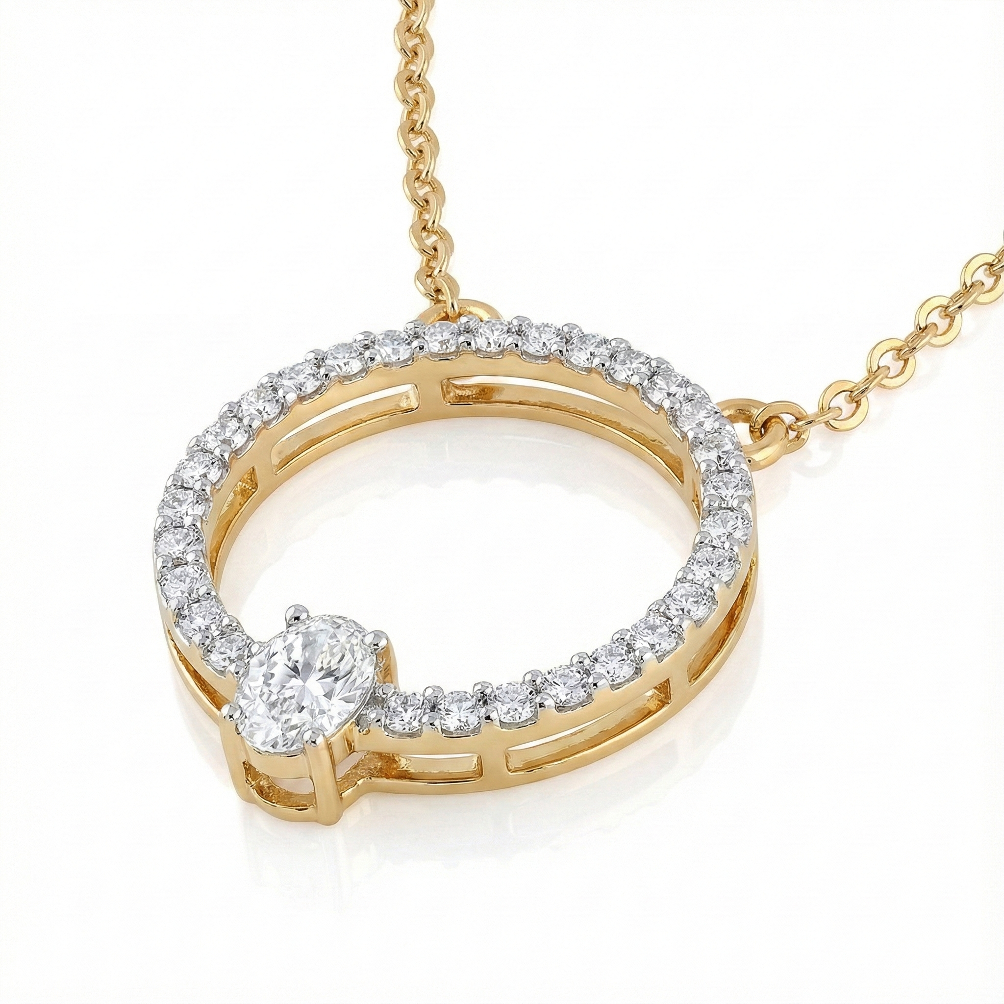 Circle Pendant with Oval Diamond - Gold-Plated (Vermeil) Lab-Grown Diamonds | VP250326