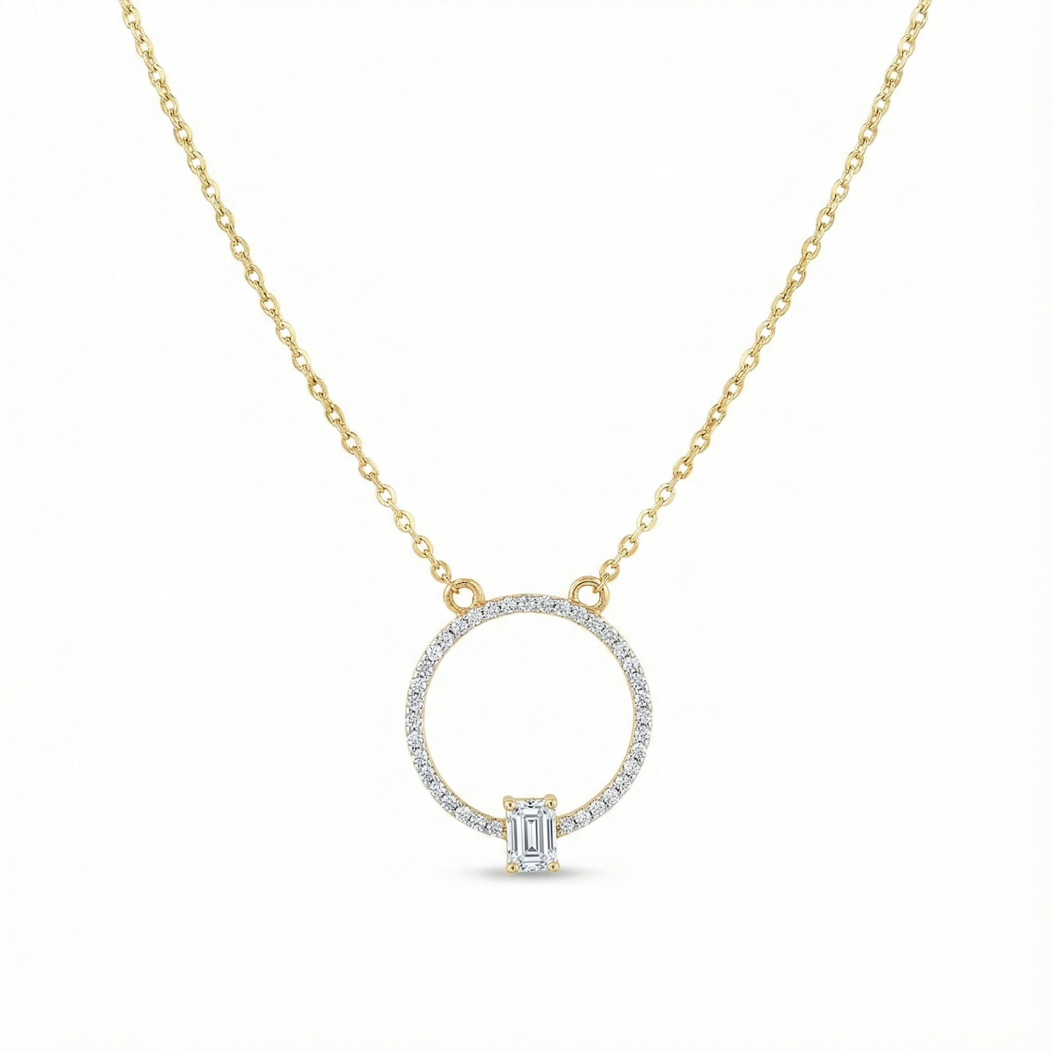 Circle Pendant with Emerald-Cut Diamond - Gold-Plated (Vermeil) Lab-Grown Diamonds | VP250327