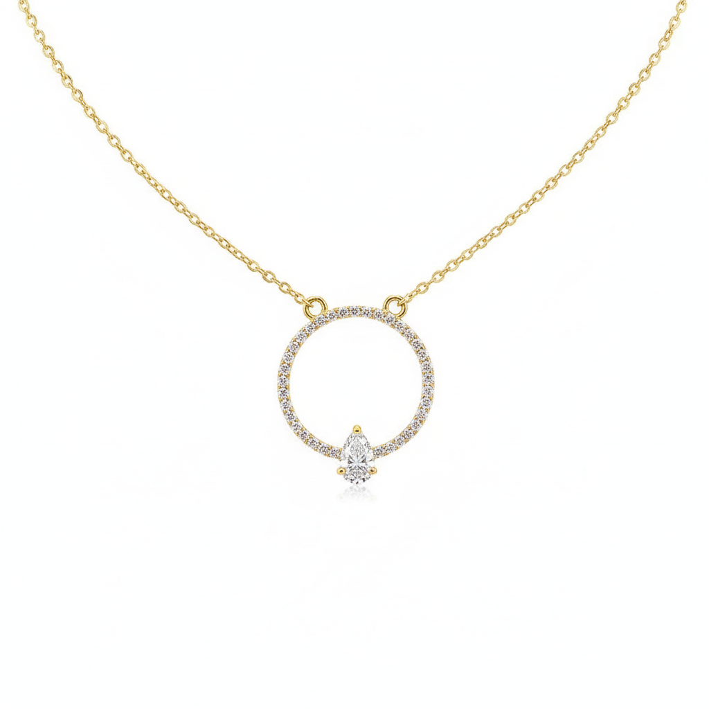 Circle Pendant with Pear Diamond -Gold-Pendant (Vermeil) Lab-Grown Diamonds | VP250328