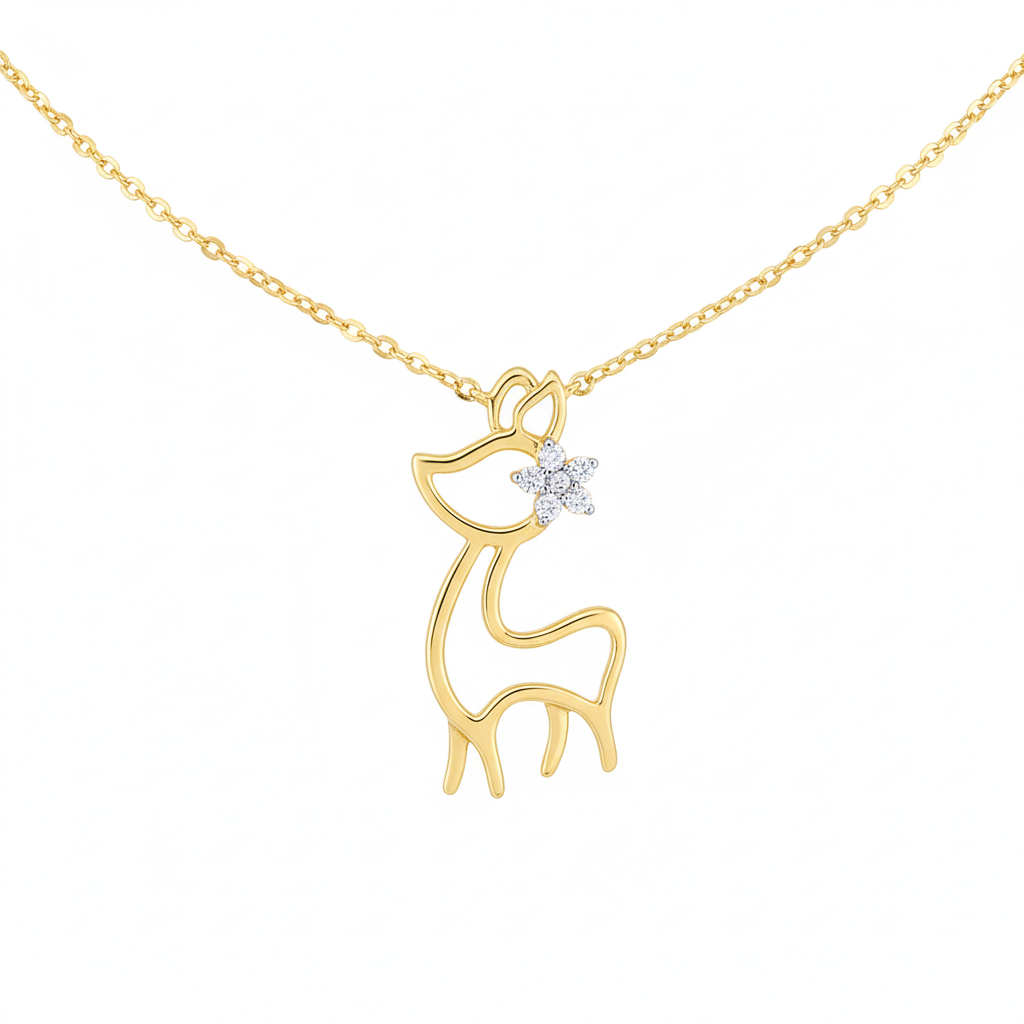 Deer Pendant with Diamond Flower - Gold-Plated (Vermeil) Lab-Grown Diamonds | VP250365