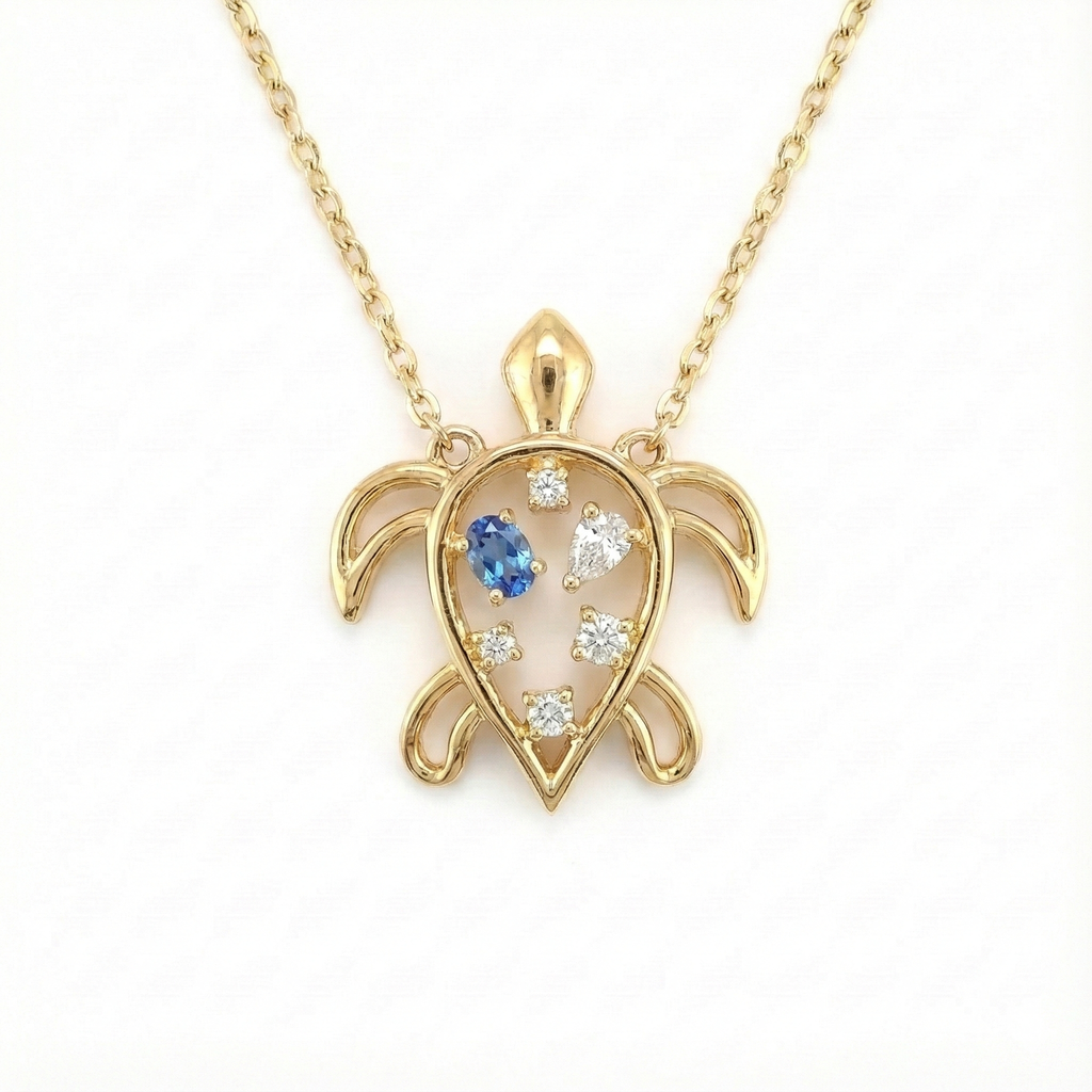 Sea Turtle Sapphire Pendant -Gold-Plated (Vermeil) Lab-Grown Diamonds | VP250386