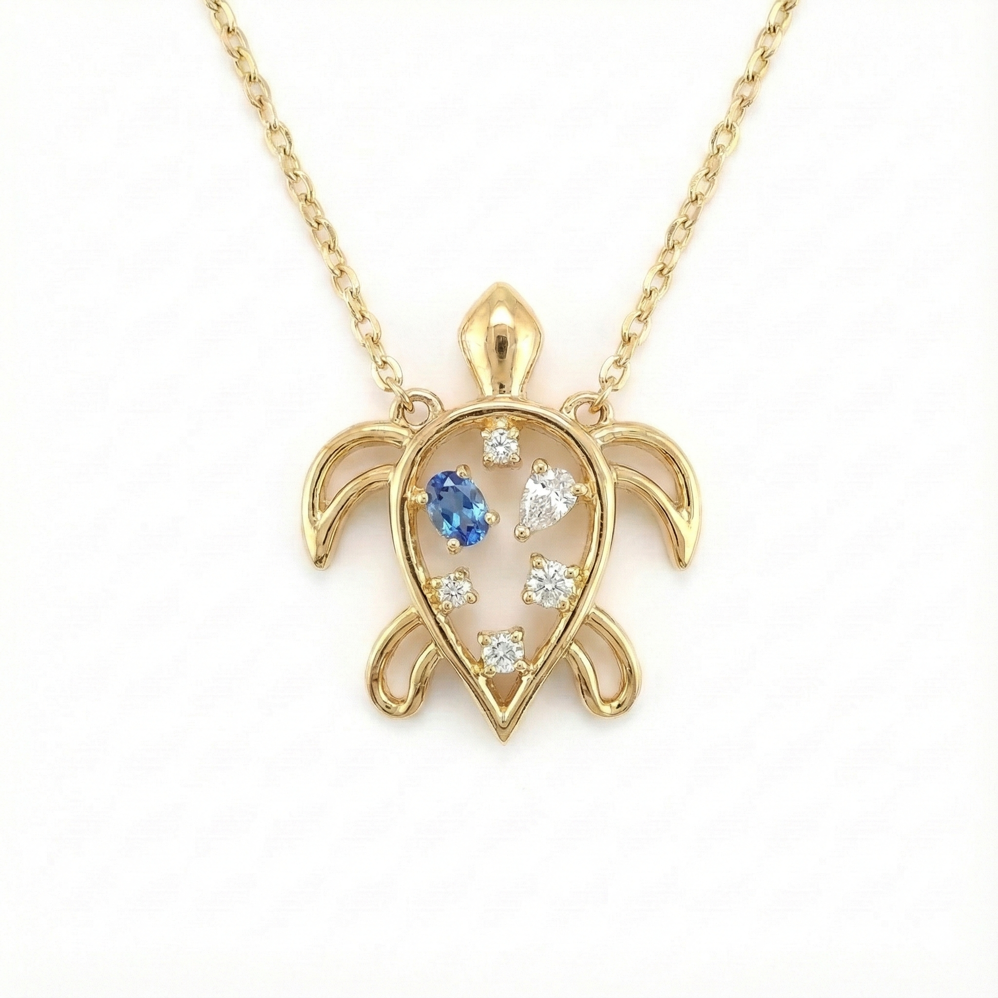 Sea Turtle Sapphire Pendant -Gold-Plated (Vermeil) Lab-Grown Diamonds | VP250386