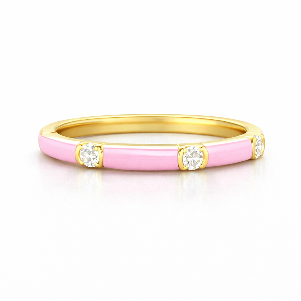 Gold-Plated Lab-Grown Diamond Ring with Pink Enamel VR232028 | Elegant Design