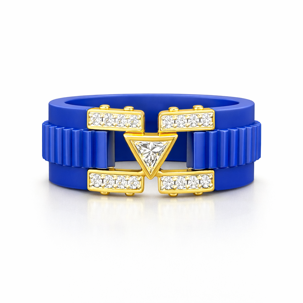 Unisex Blue Silicone Lab-Grown Diamond Ring VR250047G | Gold-Plated Active Luxury