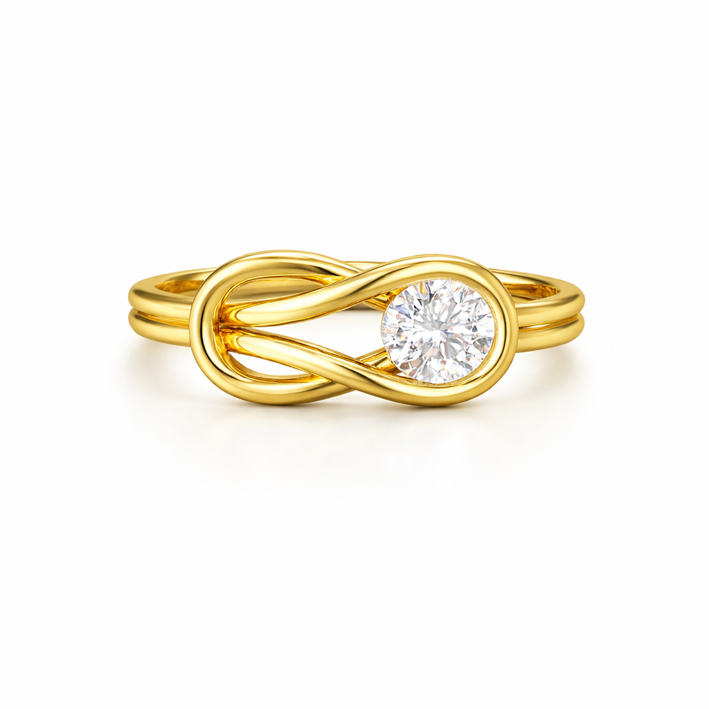 Gold-Plated (Vermeil) Lab-Grown Diamond Infinity Knot Solitaire Ring VR250090
