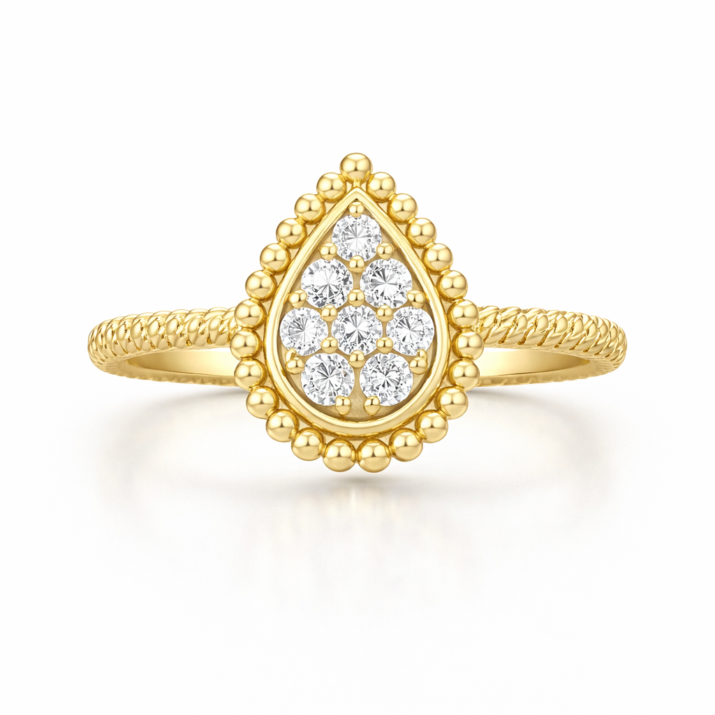 Gold-Plated Lab-Grown Diamond Pear Cluster Ring with Milgrain VR250144