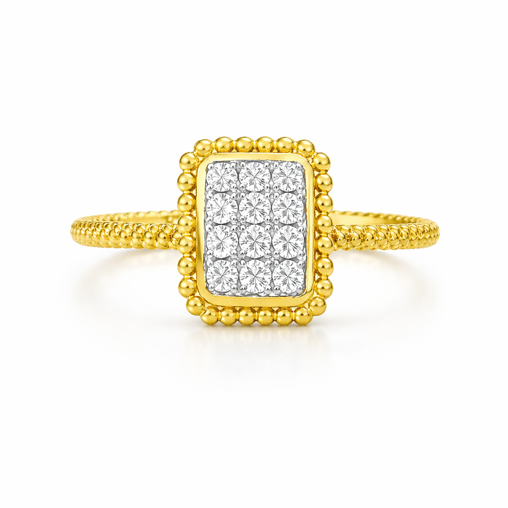 Gold-Plated (Vermeil) Lab-Grown Diamond Emerald-Shaped Cluster Ring with Milgrain VR250145